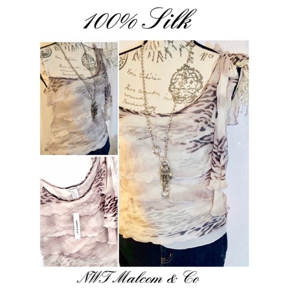 NWT 100% Silk Malcolm Co. animal one shoulder - Picture 6 of 12